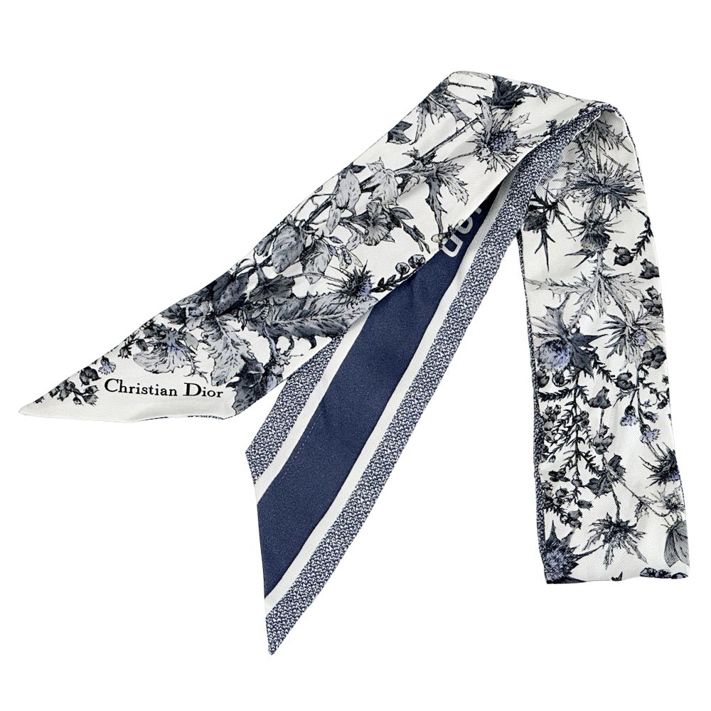 Dior Scarf Mitzah Silk Blue Logo Floral
