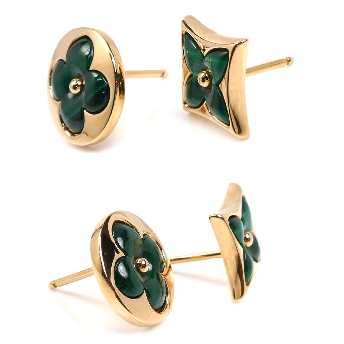 Louis Vuitton 18k Pink Gold Star Sun Blossom BB Earrings Malachite Set — view 2