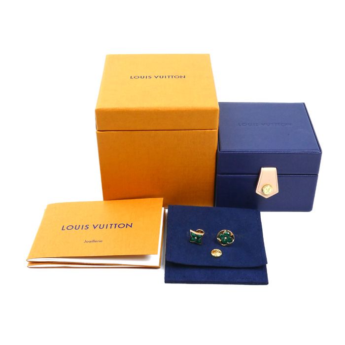 Louis Vuitton 18k Pink Gold Star Sun Blossom BB Earrings Malachite Set — view 5
