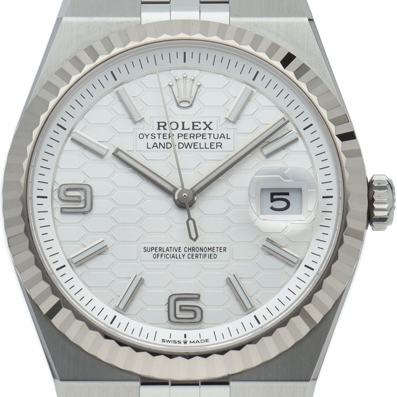 Rolex Land Watch Honeycomb Motif Box 18k White Gold SS