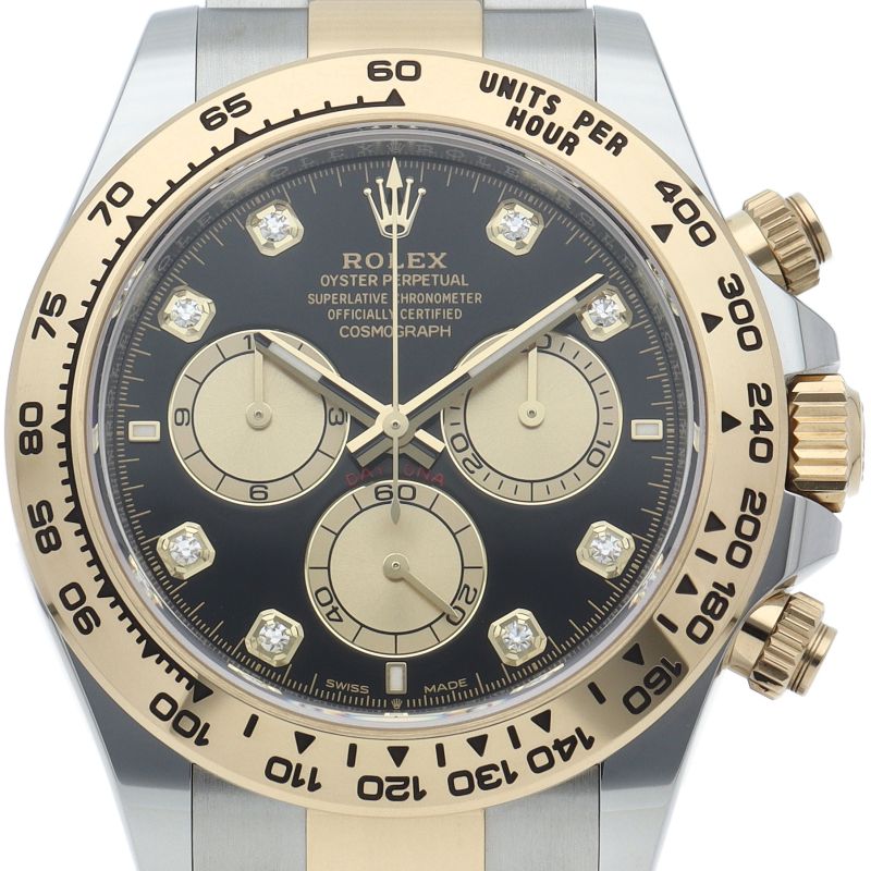 Rolex Cosmograph Daytona Watch Diamond Box 18k Yellow Gold SS Black Sha