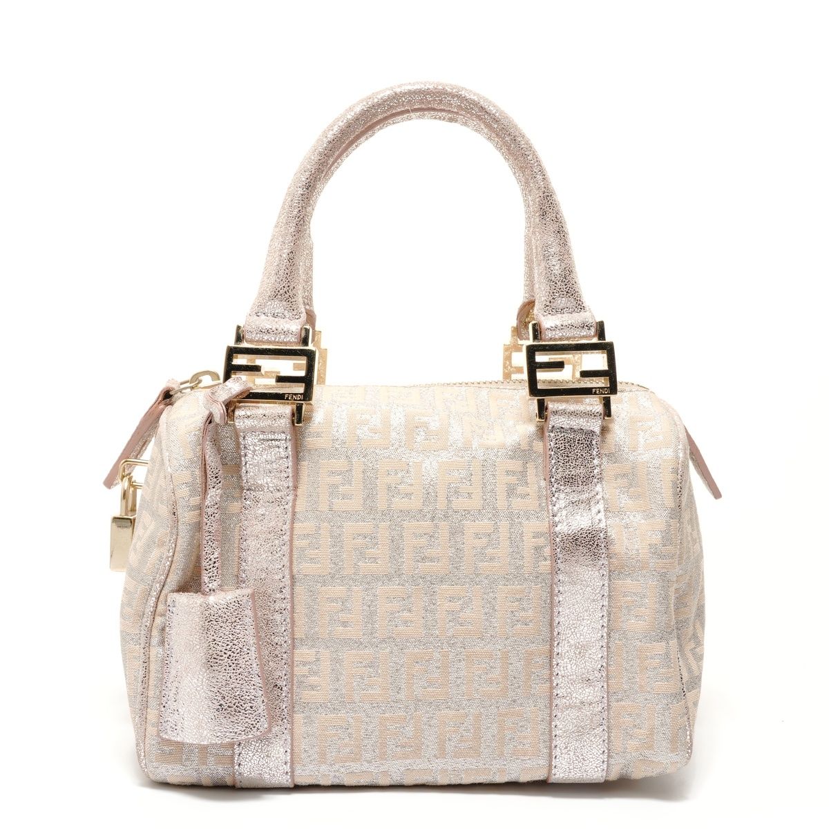 Fendi Zucchino Mini Boston Bag Silver Lame
