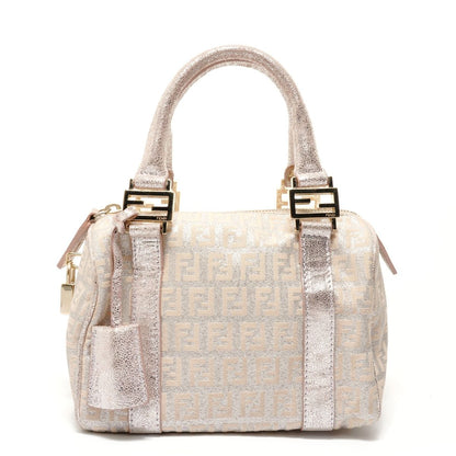 Fendi Zucchino Mini Boston Bag Silver Lame