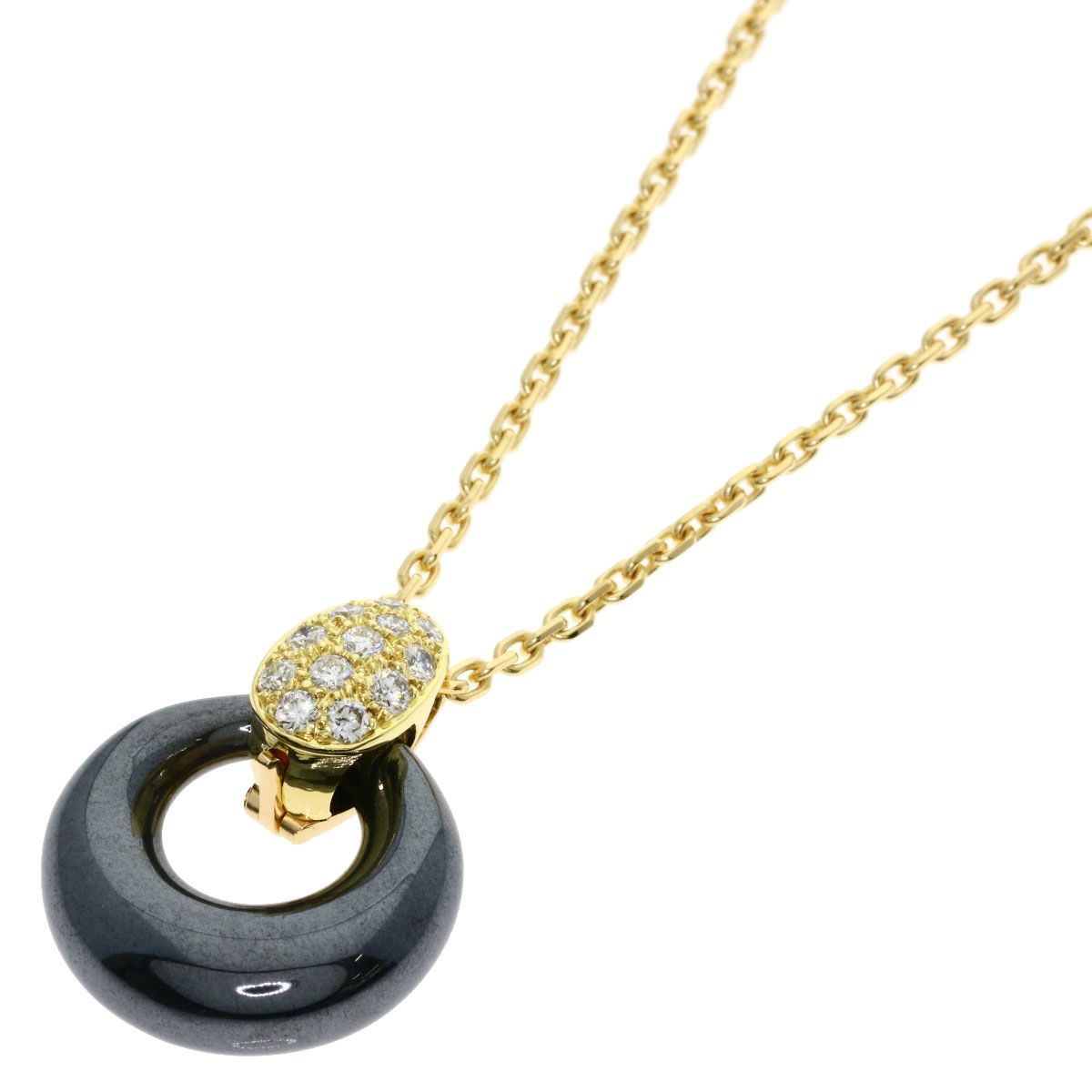 Van Cleef & Arpels Angelic Diamond Hematite Necklace 18k Yellow Gold