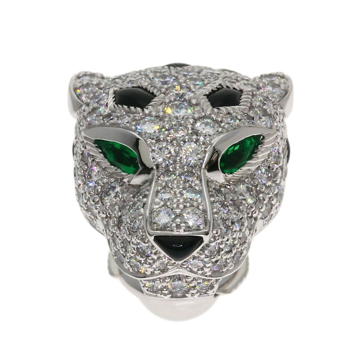 Cartier Panther Diamond Onyx Emerald Brooch 18k White Gold — view 2