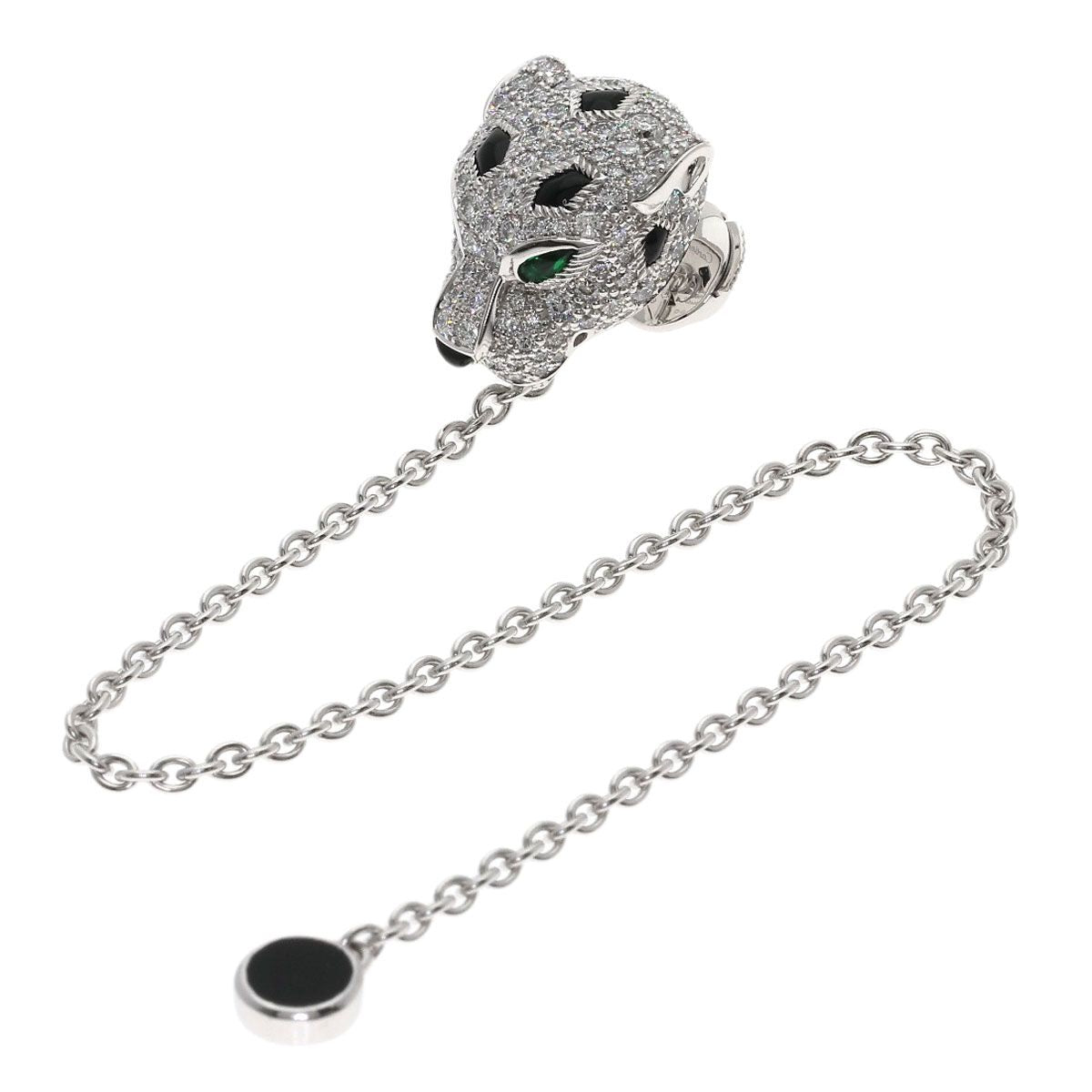 Cartier Panther Diamond Onyx Emerald Brooch 18k White Gold