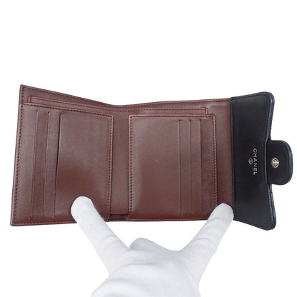 Chanel Wallet Trifold Quilted Lambskin Black Silver Adult Logo — view 6