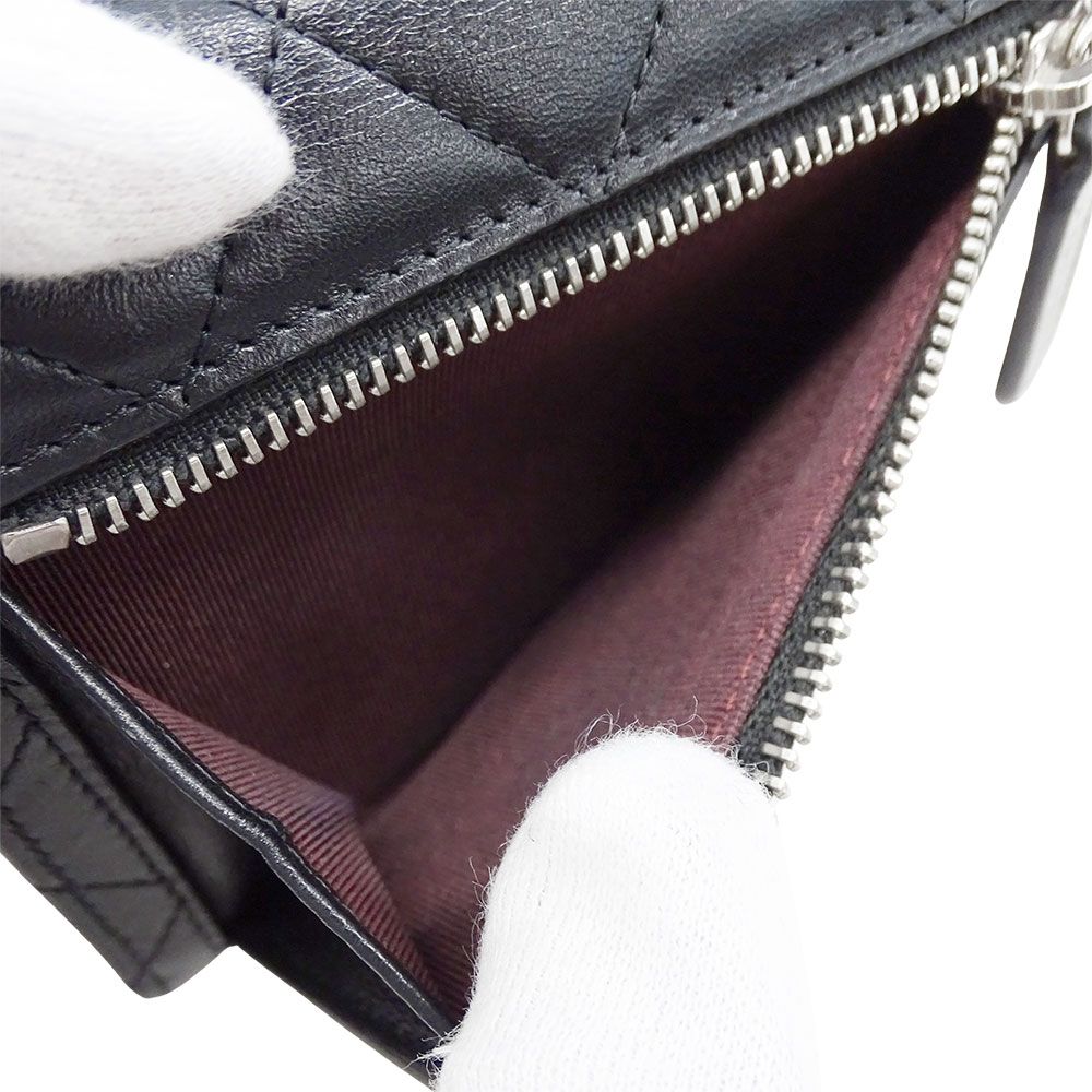 Chanel Wallet Trifold Quilted Lambskin Black Silver Adult Logo — view 8
