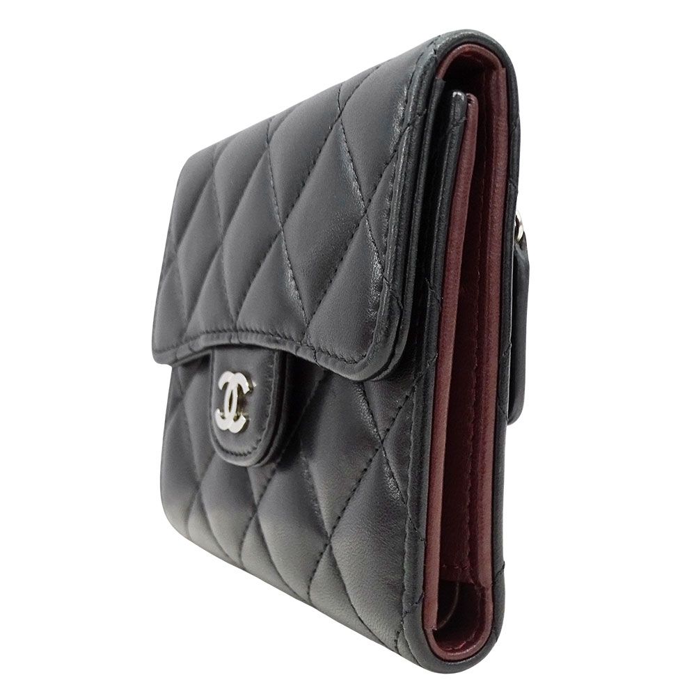 Chanel Wallet Trifold Quilted Lambskin Black Silver Adult Logo — view 4