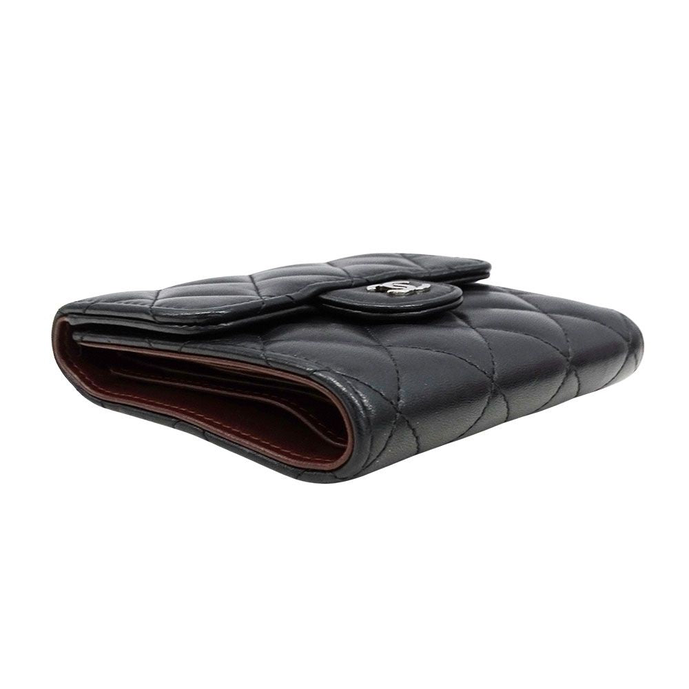 Chanel Wallet Trifold Quilted Lambskin Black Silver Adult Logo — view 3