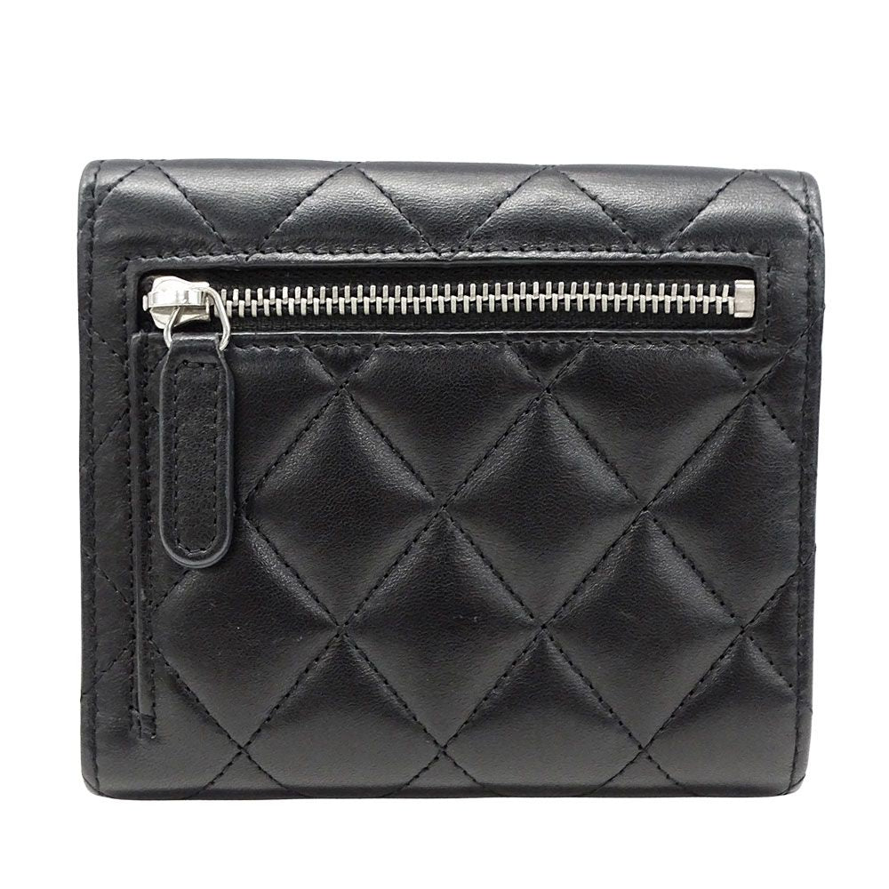 Chanel Wallet Trifold Quilted Lambskin Black Silver Adult Logo — view 2