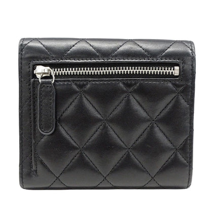 Chanel Wallet Trifold Quilted Lambskin Black Silver Adult Logo — view 2