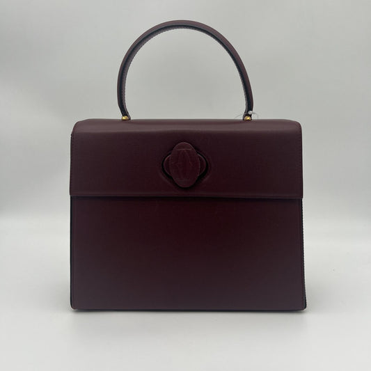 Cartier Must Line Flap Bag Handbag Calfskin Leather Bordeaux Gold