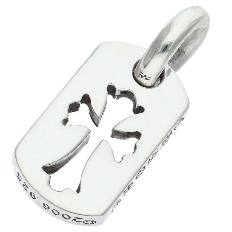 Chrome Hearts DT Tny CO Crs Tiny Cutout Cross Dog Tag Charm Silver Necklace Top — view 2