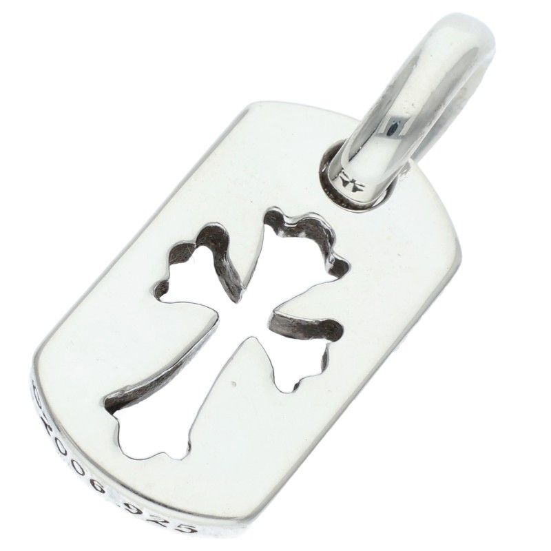 Chrome Hearts DT Tny CO Crs Tiny Cutout Cross Dog Tag Charm Silver Necklace Top