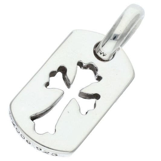 Chrome Hearts DT Tny CO Crs Tiny Cutout Cross Dog Tag Charm Silver Necklace Top