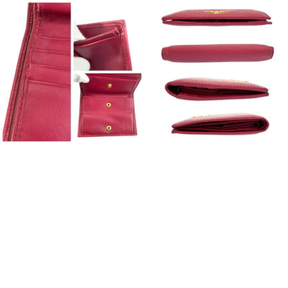 Prada Saffiano Logo Pink Gold Leather Fold Wallet Compact — view 9