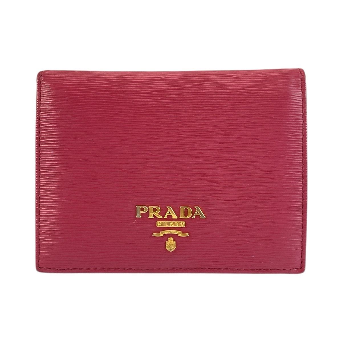 Prada Saffiano Logo Pink Gold Leather Fold Wallet Compact