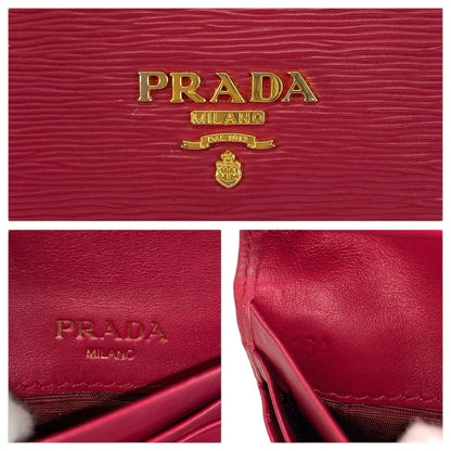Prada Saffiano Logo Pink Gold Leather Fold Wallet Compact — view 3