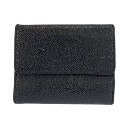 Chanel CC Logo Black Leather Compact Wallet