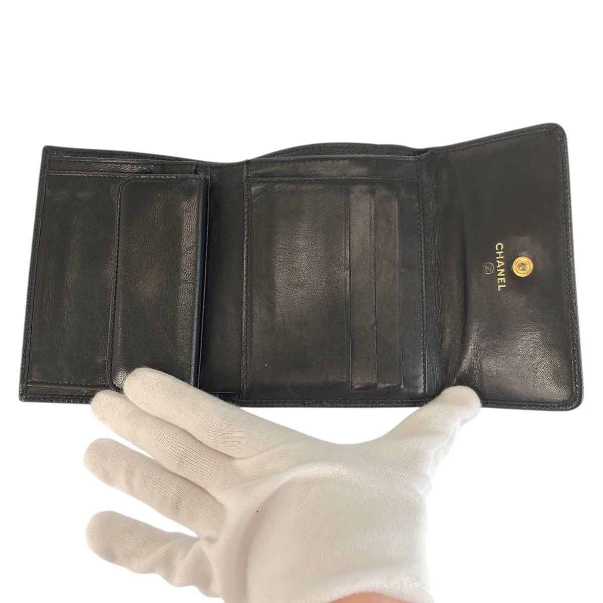 Chanel CC Logo Black Leather Compact Wallet — view 4