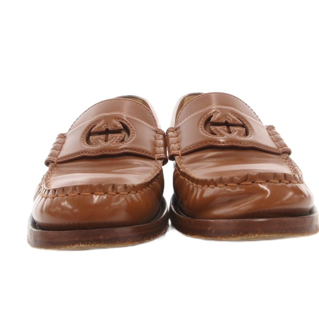 Gucci Loafers Shoes Interlocking Leather 37 Brown — view 4