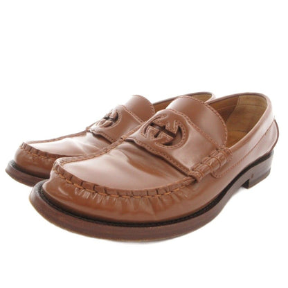 Gucci Loafers Shoes Interlocking Leather 37 Brown