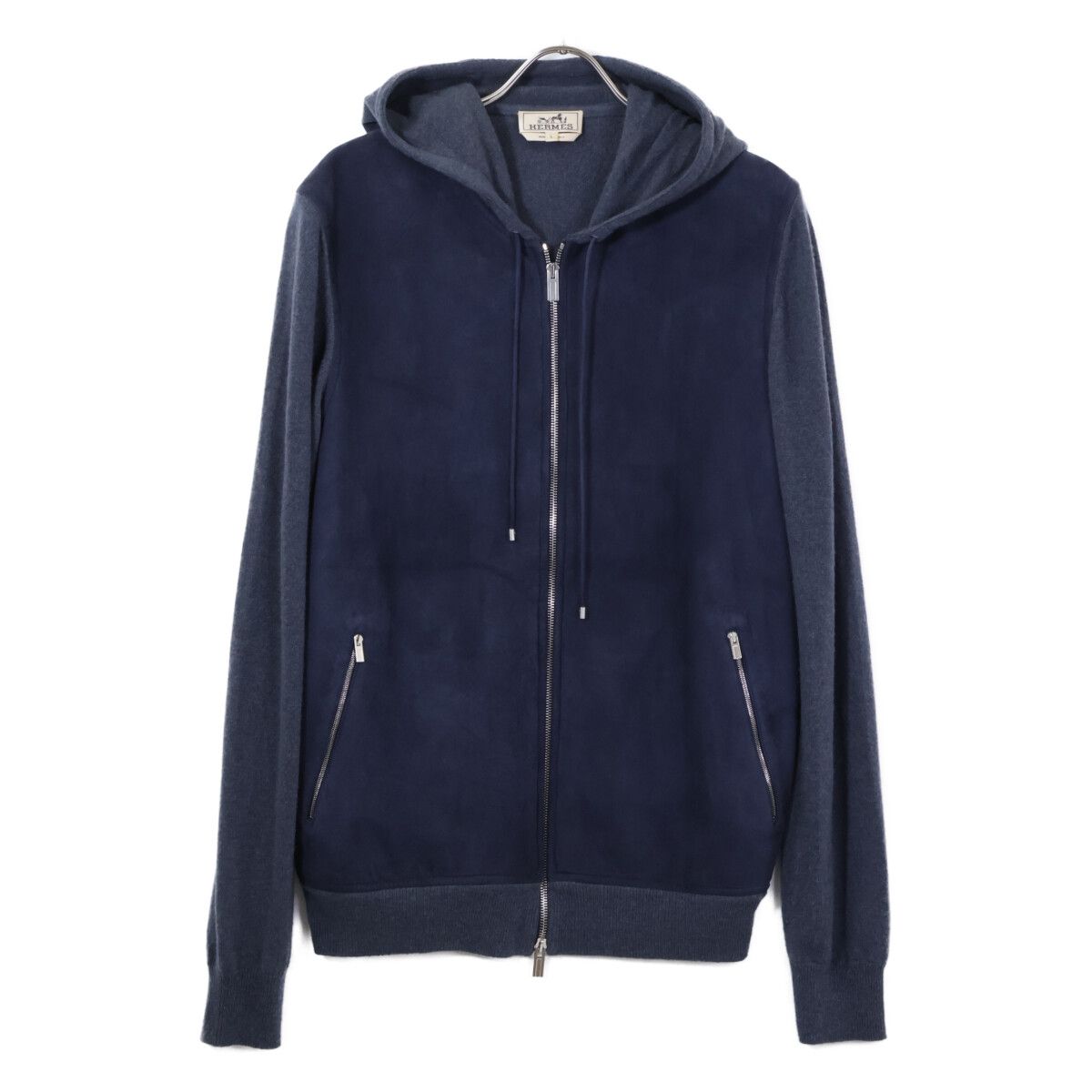Hermes Suede Leather Contrast Zip Up Hoodie