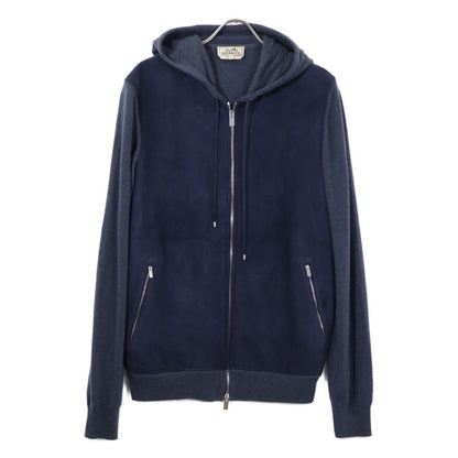 Hermes Suede Leather Contrast Zip Up Hoodie