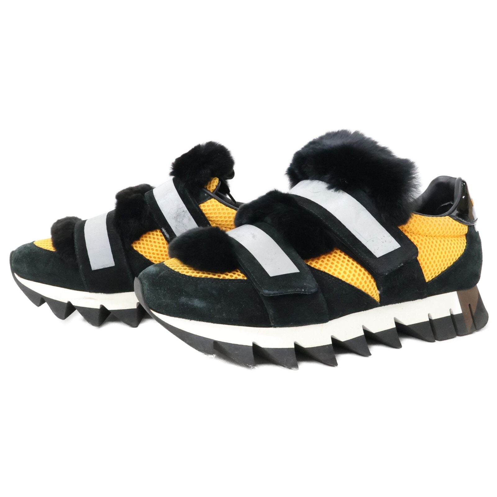 Dolce & Gabbana Black Orange Capri Rabbit Fur Sneakers