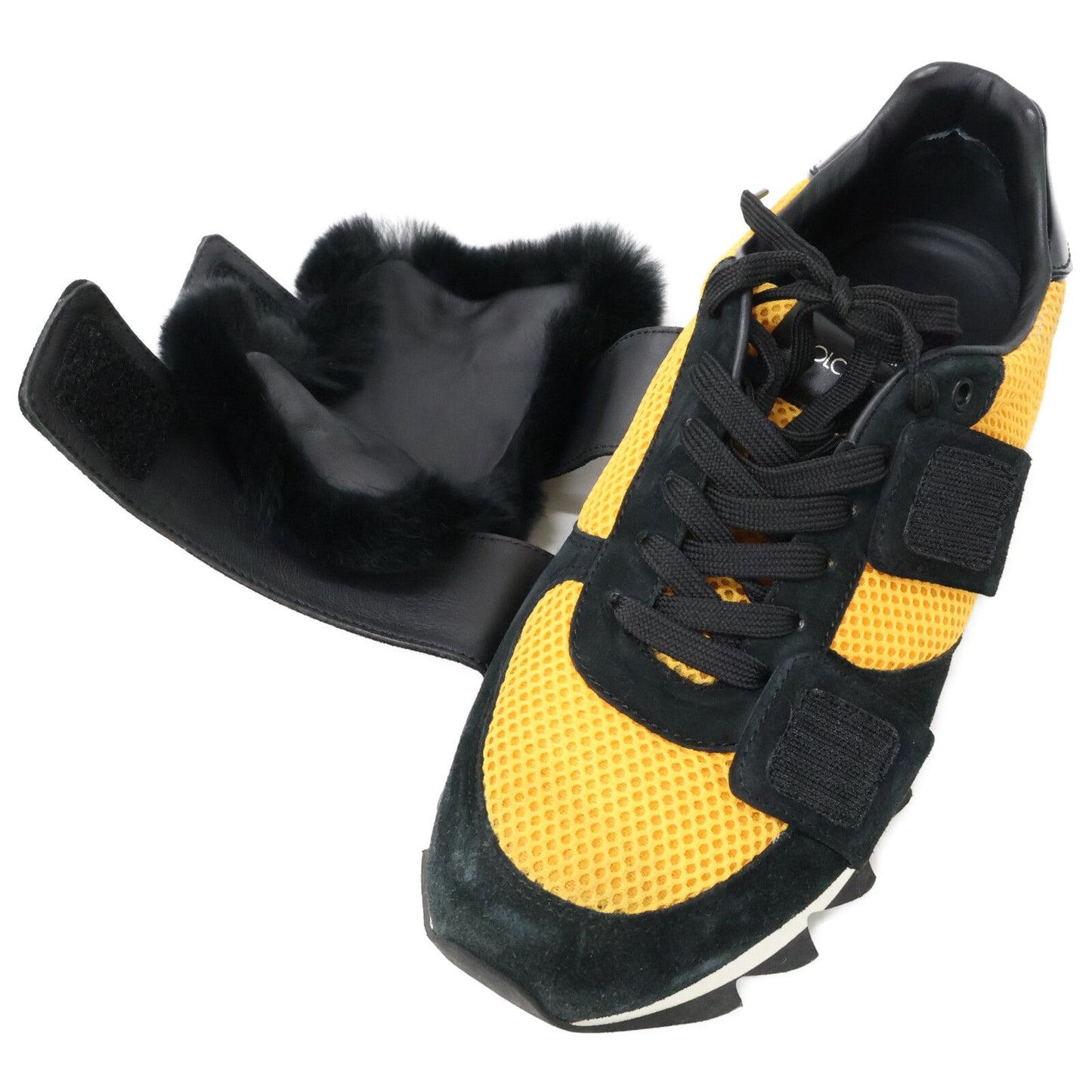 Dolce & Gabbana Black Orange Capri Rabbit Fur Sneakers — view 9