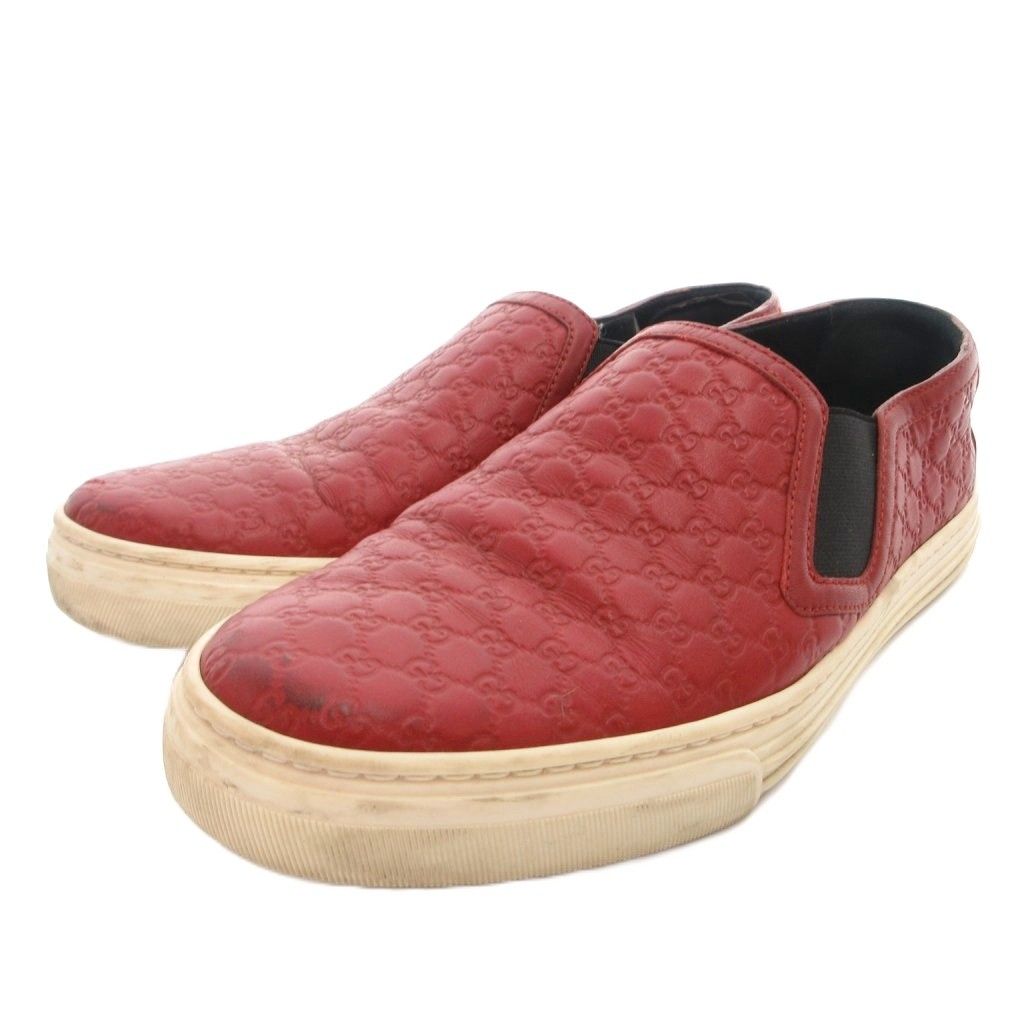 Gucci Slip on Shoes Leather GG Pattern Side Gore 37 Red