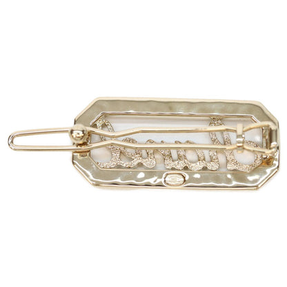 Chanel Gold Line Stone Faux Pearl Logo Hair Clip — view 3