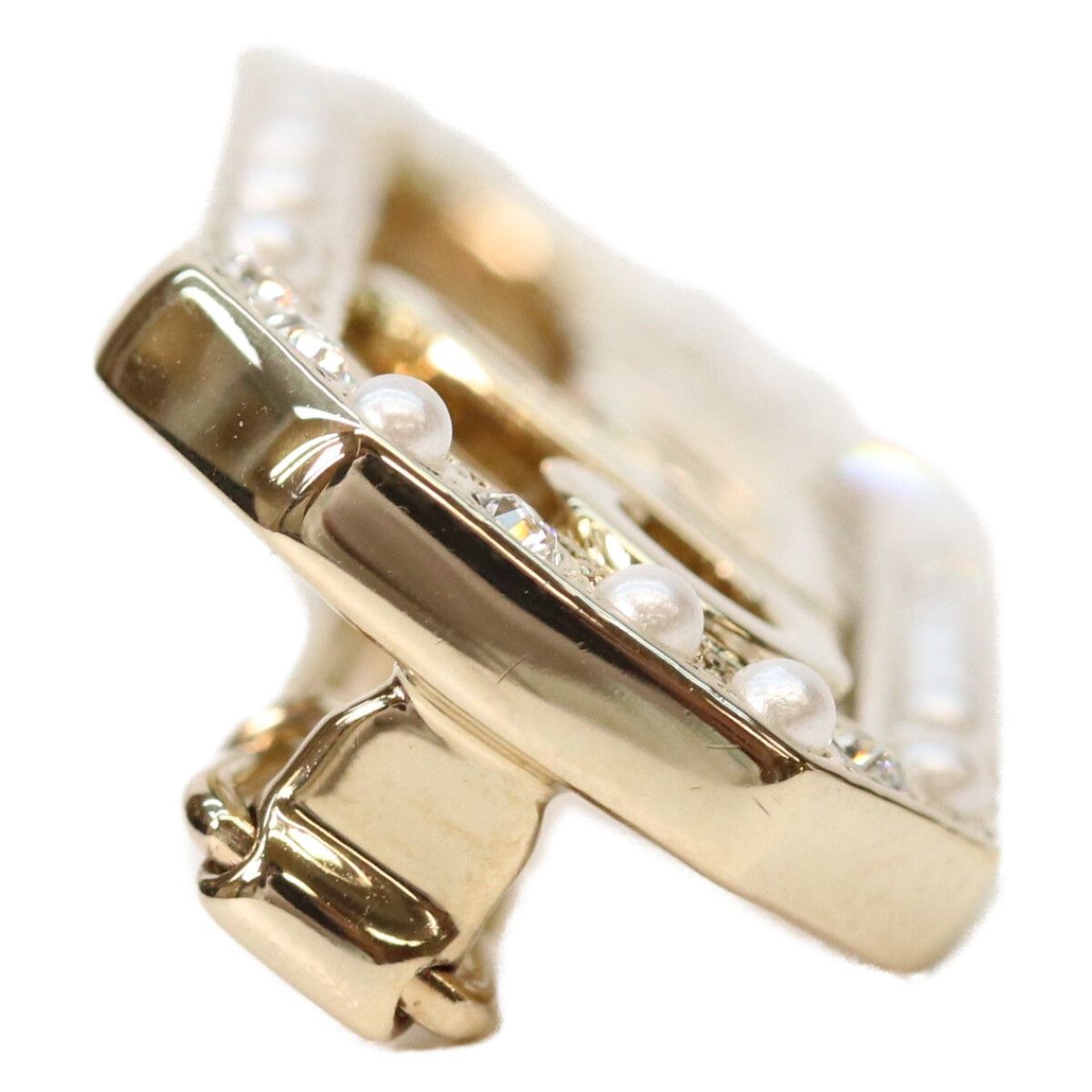 Chanel Gold Line Stone Faux Pearl Logo Hair Clip — view 4