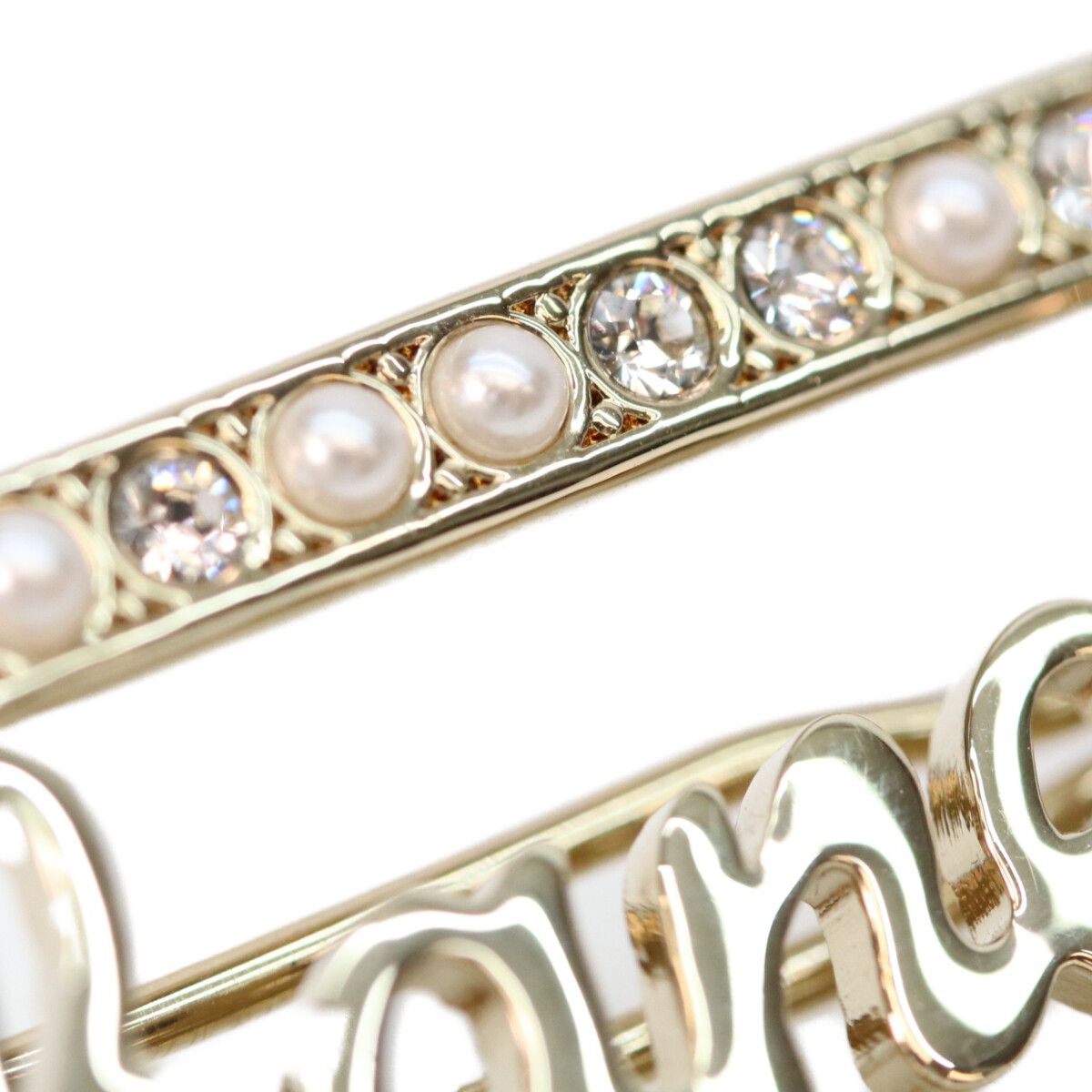 Chanel Gold Line Stone Faux Pearl Logo Hair Clip — view 5