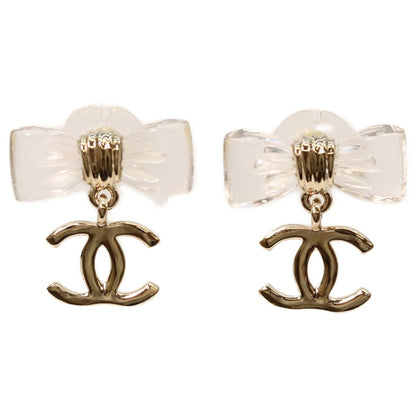Chanel Gold CC Logo Clear Ribbon Earrings