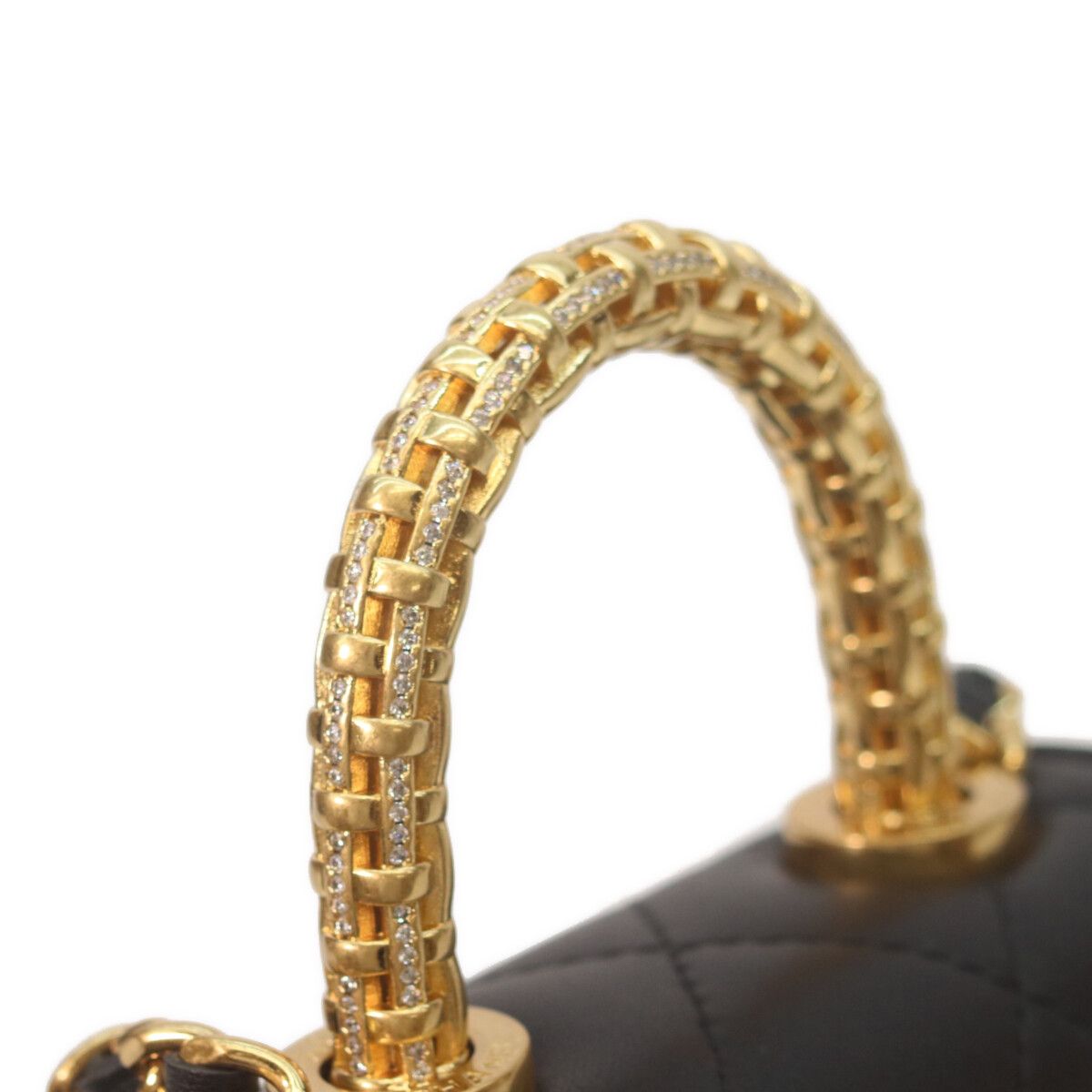 Chanel Black Lambskin Gold Top Handle Flap Bag Micro Coco — view 8