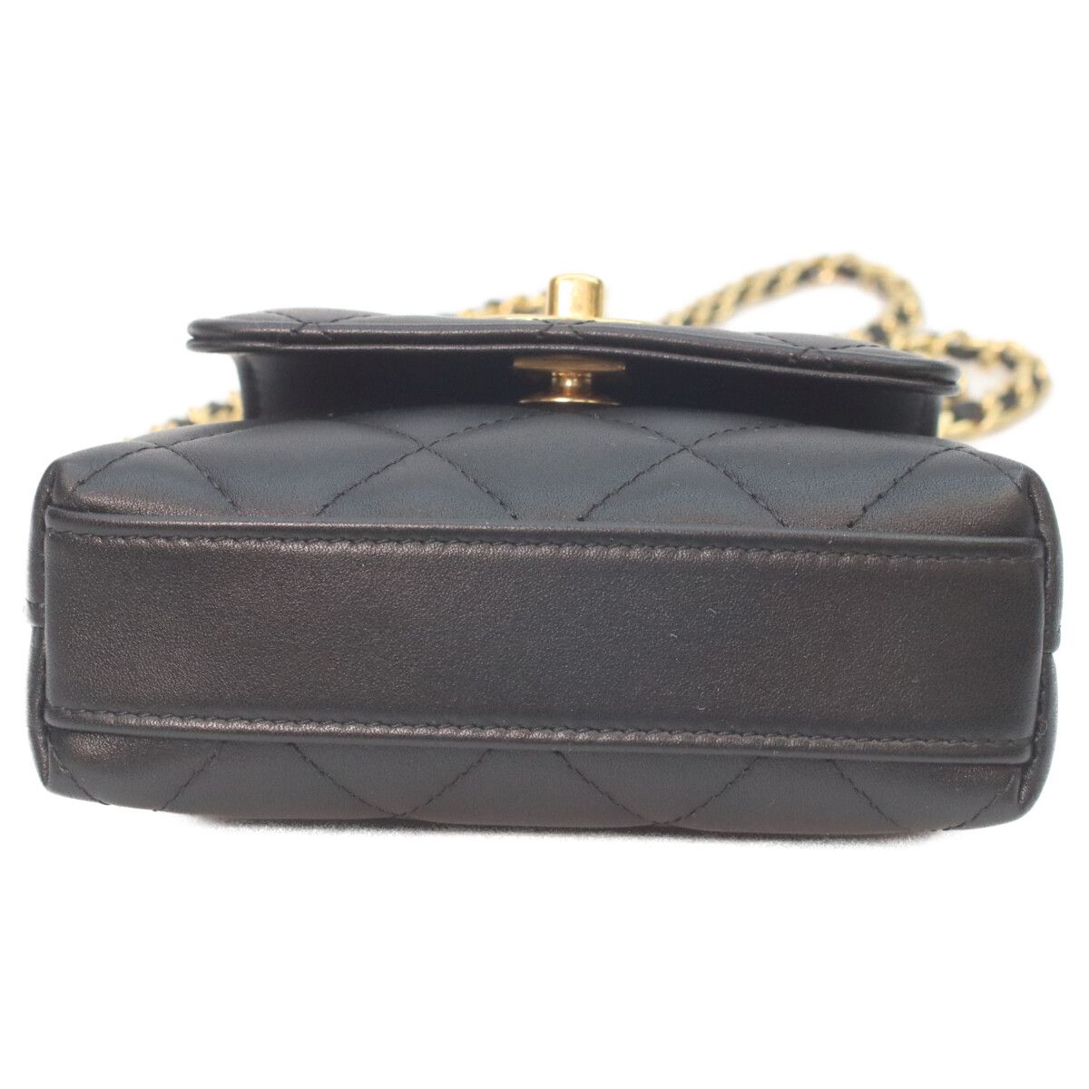 Chanel Black Lambskin Gold Top Handle Flap Bag Micro Coco — view 5