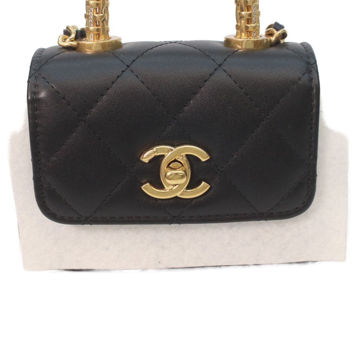 Chanel Black Lambskin Gold Top Handle Flap Bag Micro Coco — view 7