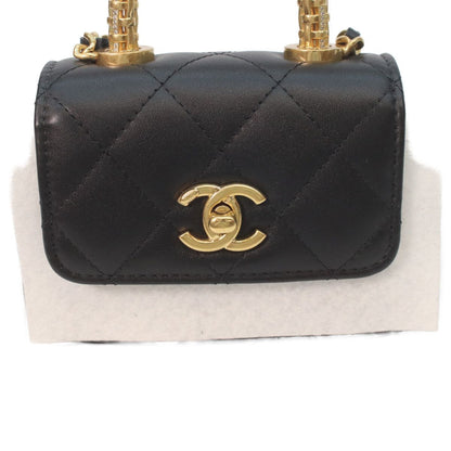 Chanel Black Lambskin Gold Top Handle Flap Bag Micro Coco — view 7