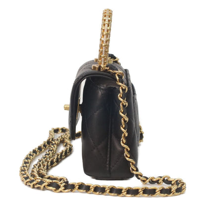 Chanel Black Lambskin Gold Top Handle Flap Bag Micro Coco — view 2