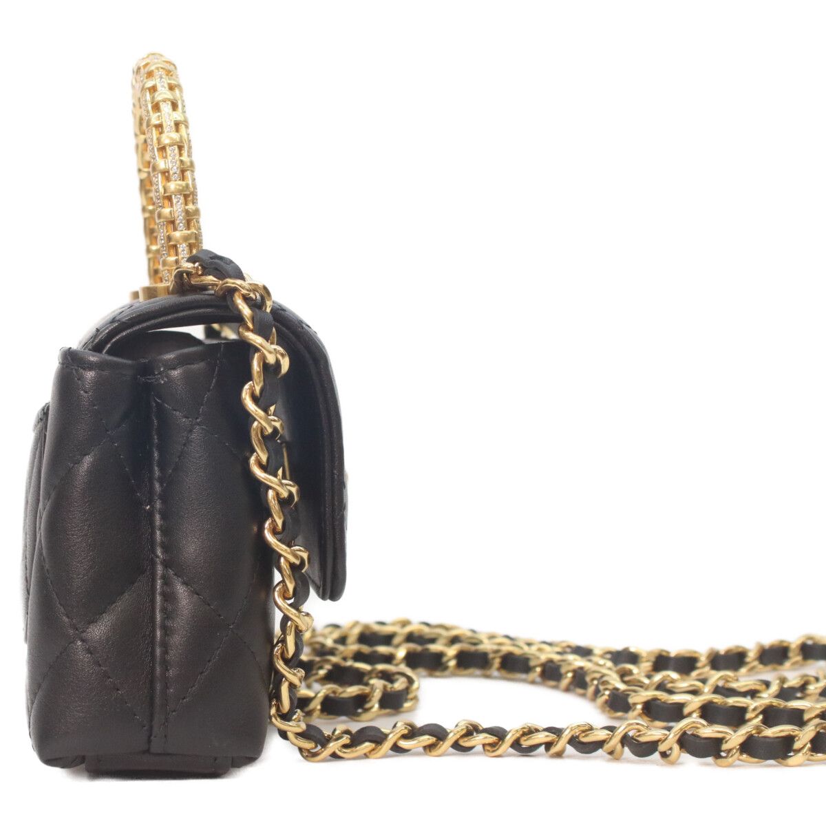 Chanel Black Lambskin Gold Top Handle Flap Bag Micro Coco — view 4