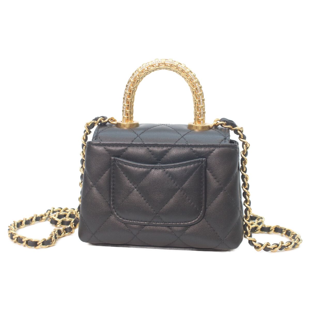 Chanel Black Lambskin Gold Top Handle Flap Bag Micro Coco — view 3
