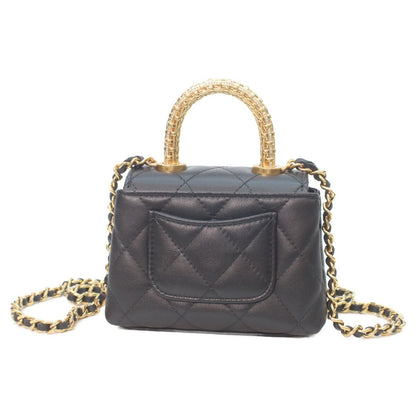 Chanel Black Lambskin Gold Top Handle Flap Bag Micro Coco — view 3