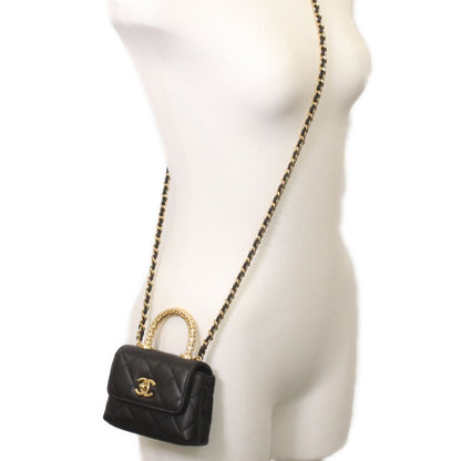 Chanel Black Lambskin Gold Top Handle Flap Bag Micro Coco — view 9