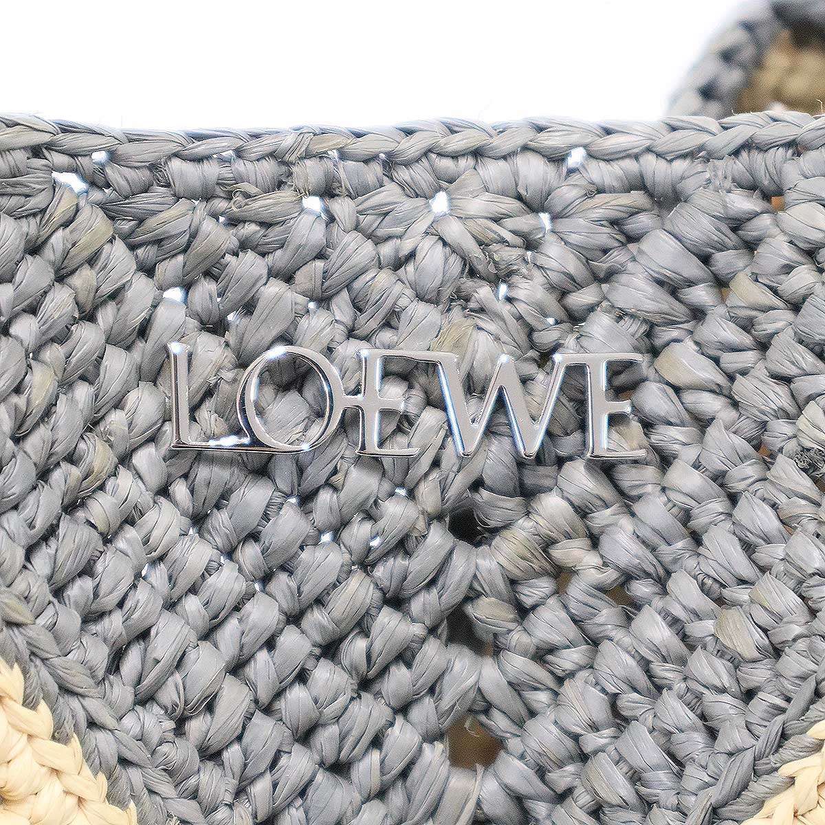 Loewe Puzzle Tote XL Daiamond Fold Raffia Gray Beige — view 8