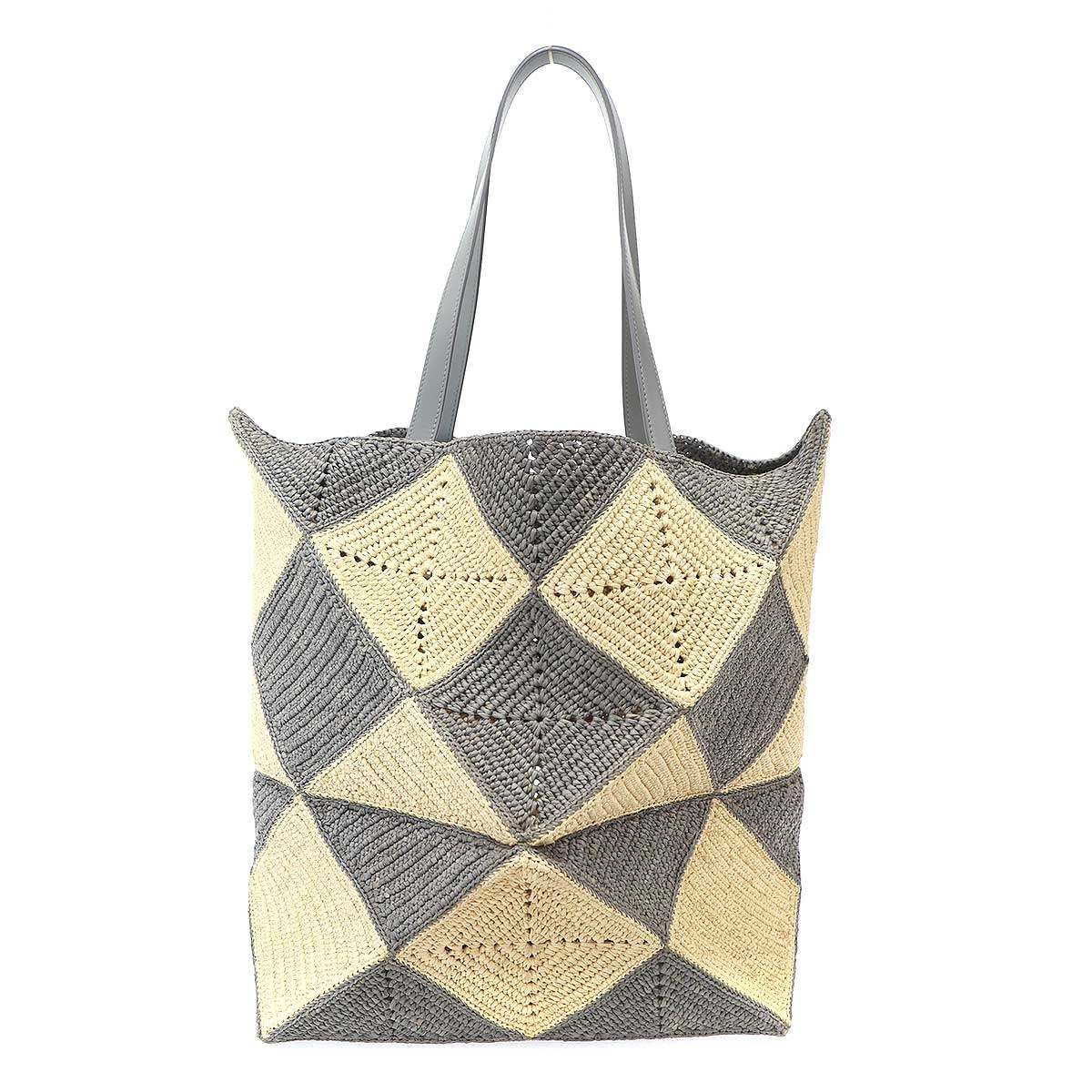 Loewe Puzzle Tote XL Daiamond Fold Raffia Gray Beige — view 2