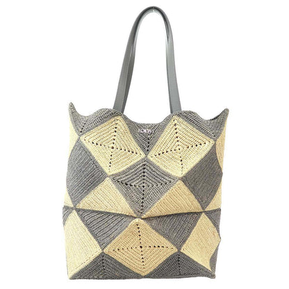 Loewe Puzzle Tote XL Daiamond Fold Raffia Gray Beige