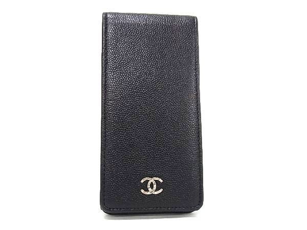 Chanel iPod Case CC Logo Black Caviar Leather Silver