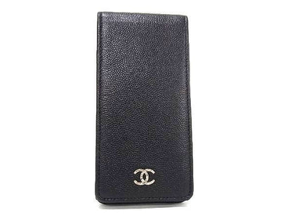 Chanel iPod Case CC Logo Black Caviar Leather Silver